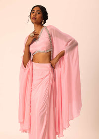 Pink Jacket And Dhoti Set With Mirror Work