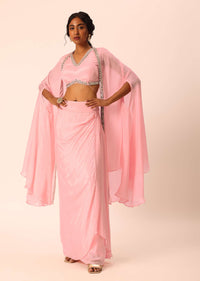 Pink Jacket And Dhoti Set With Mirror Work