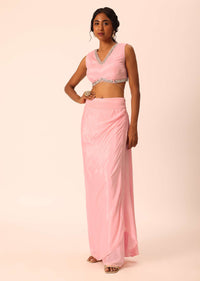 Pink Jacket And Dhoti Set With Mirror Work