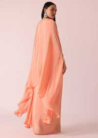 Peach Jacket And Dhoti Set With Mirror Work