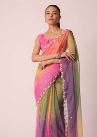 Multicolor Shaded Saree In Organza With Unstitched Blouse Piece