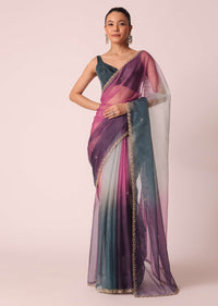 Multicolor Ombre Shaded Organza Saree With Unstitched Blouse Piece