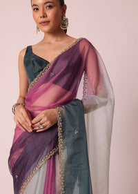 Multicolor Ombre Shaded Organza Saree With Unstitched Blouse Piece