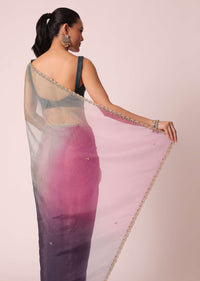 Multicolor Ombre Shaded Organza Saree With Unstitched Blouse Piece