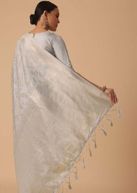 Grey Handloom Banarasi Saree With Woven Work And Unstitched Blouse Piece