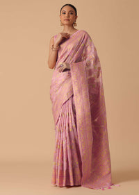 Pink Kashmiri Saree in Silk With Unstitched Blouse Piece