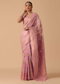 Pink Kashmiri Saree in Silk With Unstitched Blouse Piece