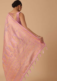 Pink Kashmiri Saree in Silk With Unstitched Blouse Piece