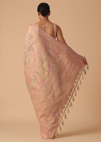 Beige Kashmiri Saree With Thread Detail And Unstitched Blouse Piece