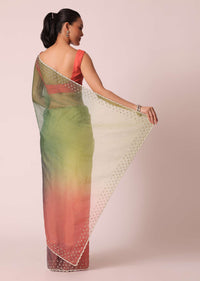 Multicolor Organza Saree With Cutdana Work And Unstitched Blouse Piece