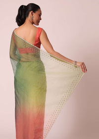 Multicolor Organza Saree With Cutdana Work And Unstitched Blouse Piece