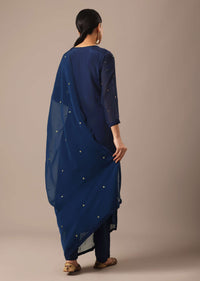 Blue Slim Fit Hand Embroidered Kurta Set With Sequin Work