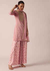 Pink Silk Kurta Palazzo Set With Printed Motifs