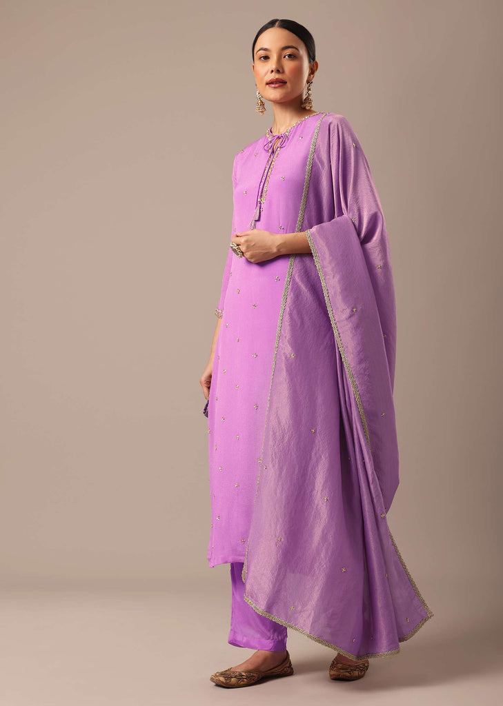 Purple Kurta Set With Hand Embroidered Sequins