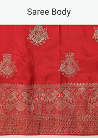 Red Dola Silk Saree With Brocade Weave And Unstitched Blouse Piece