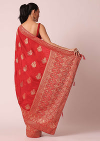 Red Dola Silk Saree With Brocade Weave And Unstitched Blouse Piece