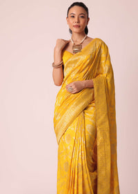 Yellow Saree With Floral Brocade Weave And Unstitched Blouse Piece