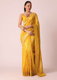 Yellow Saree With Floral Brocade Weave And Unstitched Blouse Piece