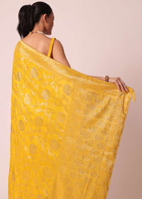 Yellow Saree With Floral Brocade Weave And Unstitched Blouse Piece