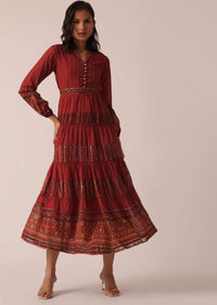 Red Printed Kurti With Belt