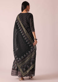 Black Foil Print Kurta Sharara Set