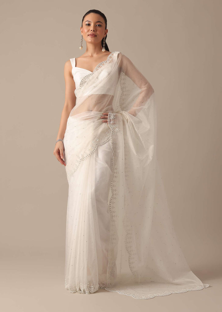 White Organza Saree With Unstitched Blouse Piece