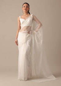 White Organza Saree With Unstitched Blouse Piece