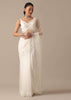 White Organza Saree With Cutdana Work And Unstitched Blouse Piece