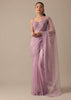 Purple Organza Saree with Embellished Border and Unstitched Blouse Piece