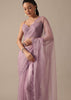 Purple Organza Saree with Embellished Border and Unstitched Blouse Piece