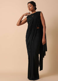 Pre Stitched Black Georgette Saree With Cut Dana Embellishments