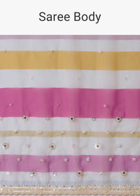 Pink Organza Striped Saree With Unstitched Blouse Piece
