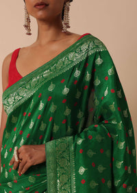 Green Dola Silk Banarasi Saree With Bandhani And Zari Weave