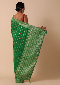 Green Dola Silk Banarasi Saree With Bandhani And Zari Weave