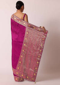 Purple Banarasi Saree With Woven Floral Pallu And Unstitched Blouse Piece