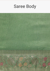 Green Banarasi Saree With Floral Motif Woven Pallu And Unstitched Blouse Piece