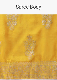 Mustard Yellow Banarasi Silk Saree With Zari Floral Motifs And Unstitched Blouse Piece