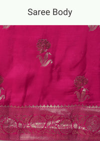 Rani Pink Banarasi Silk Saree With Floral Motif Pallu And Unstitched Blouse Piece