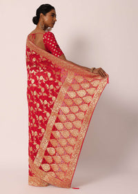 Red Khadi Gota Patti Banarasi Saree With Unstitched Blouse Piece