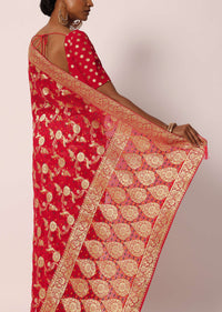 Red Khadi Gota Patti Banarasi Saree With Unstitched Blouse Piece