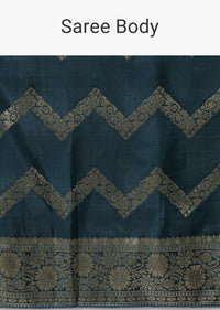 Blue Banarasi Silk Saree With Meenakari Work And Unstitched Blouse Piece