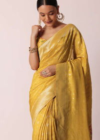 Mustard Yellow Banarasi Silk Handloom Saree With Meenakari Weave And Unstitched Blouse Piece