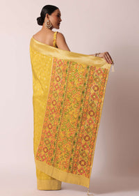 Mustard Yellow Banarasi Silk Handloom Saree With Meenakari Weave And Unstitched Blouse Piece