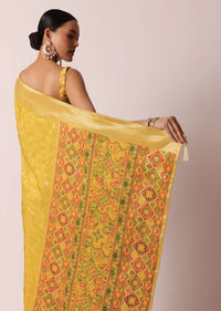 Mustard Yellow Banarasi Silk Handloom Saree With Meenakari Weave And Unstitched Blouse Piece