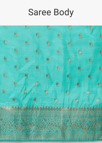 Blue Banarasi Silk Handloom Saree With Gold Zari Work And Unstitched Blouse Piece