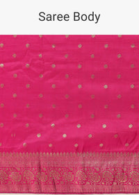 Pink Banarasi Silk Handloom Saree With Gold Zari Weave And Unstitched Blouse Piece