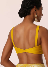 Mustard Yellow Saree In Banarasi Silk With Woven Jaal Floral Motifs And Unstitched Blouse Piece