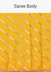 Mustard Yellow Dola Silk Saree With Diagonal Lurex Zari Stripes And Unstitched Blouse Fabric
