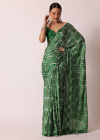 Green Bandhani Silk Saree With Gota Work And Unstitched Blouse Piece