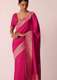 Rani Pink Woven Saree In Silk with Bandhani Detail And Unstitched Blouse Piece